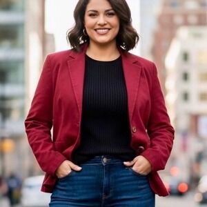 Lands' End Corduroy‎ Jacket Women Size 12 Pink Fuscia Magenta Stretch Casual